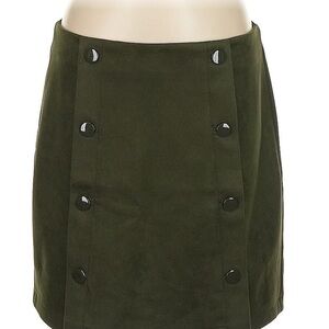 Loft Olive Green Button-Front faux suede knee length Skirt